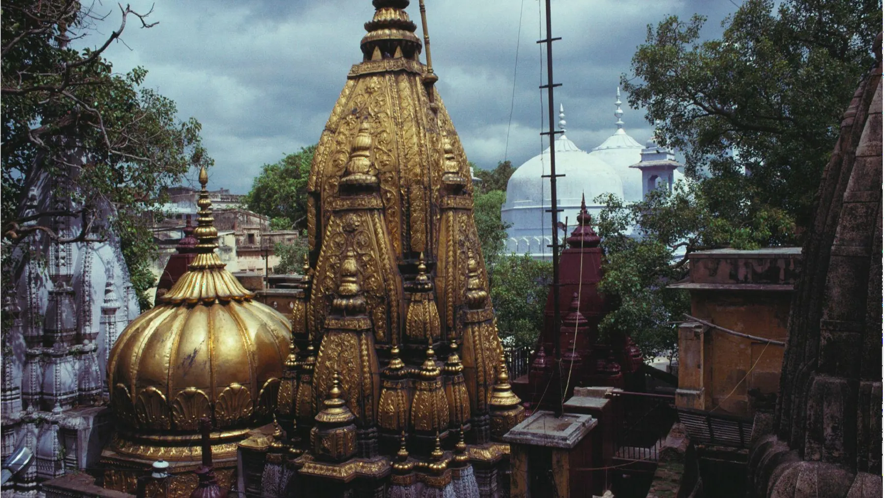The gold-plated spires of the Kashi Vishwanath temple
